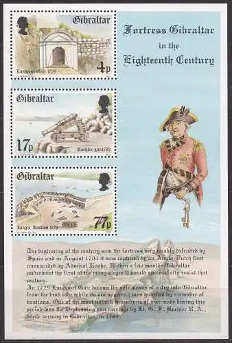 Gibraltar, Block Mi-Nr. 8 **, Befestigung von Gibraltar im 18. Jahrhundert