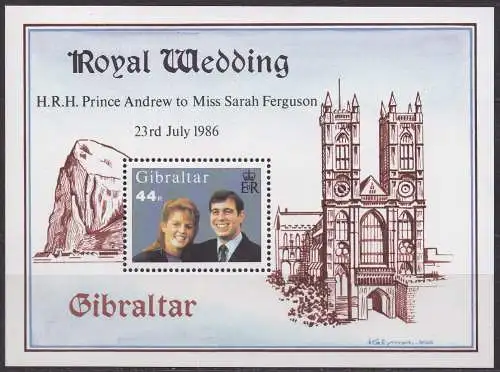 Gibraltar, Block Mi-Nr. 10 **, Hochzeit von Prinz Andrew und Sarah Ferguson
