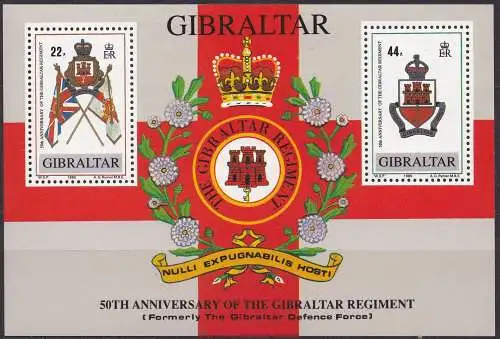 Gibraltar, Block Mi-Nr. 12 **, 50 Jahre Regiment von Gibraltar