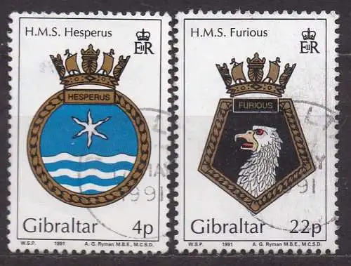 Gibraltar, Mi-Nr. 615 + 617 gest., Schiffswappen