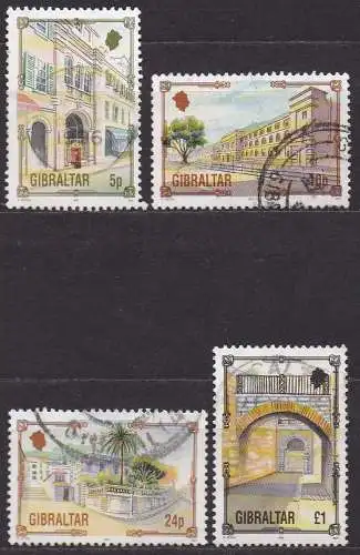 Gibraltar, Mi-Nr. 666, 667, 669 + 673 gest., Architektonisches Erbe