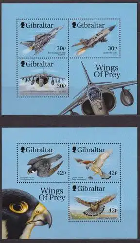 Gibraltar, Block-Satz Mi-Nr. 38 - 39 **, Kampfflugzeuge und Greifvögel