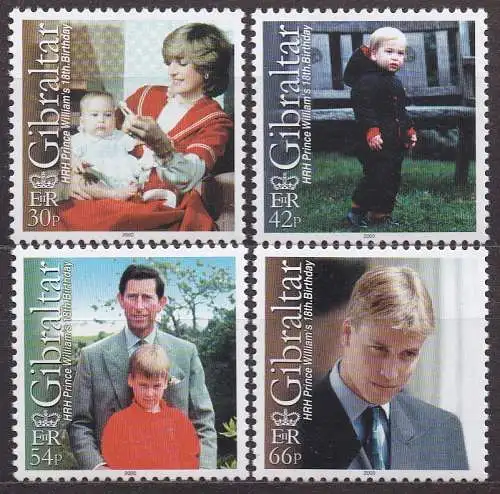Gibraltar, Mi-Nr. 930 - 933 **, kompl., 18. Geburtstag von Prinz William