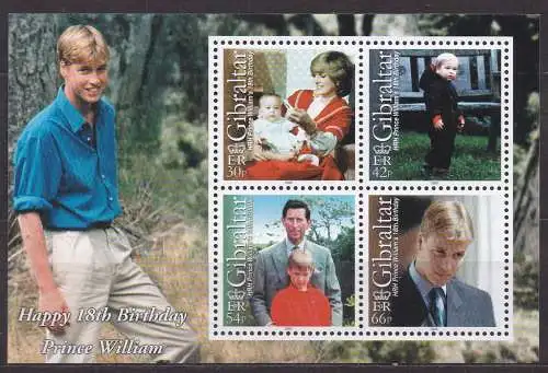 Gibraltar, Block Mi-Nr. 41 **, 18. Geburtstag von Prinz William