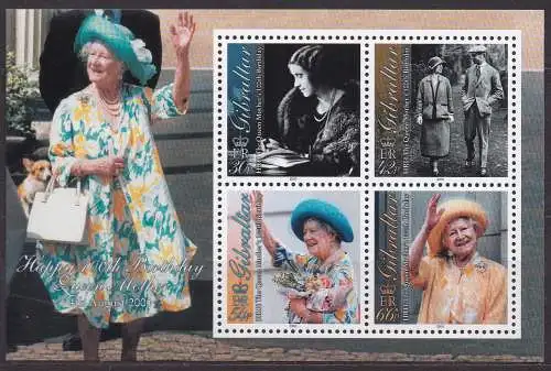 Gibraltar, Block Mi-Nr. 42 **, 100. Geburtstag von Königinmutter Elisabeth