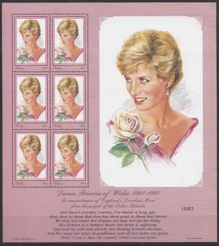 Palau, Mi-Nr. 1264 **, Kleinbogen, Prinzessin Diana