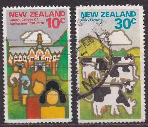 Neuseeland, Mi-Nr. 740 + 745 gest., 100 Jahre landwirtschaftliche Hochschule Lincoln