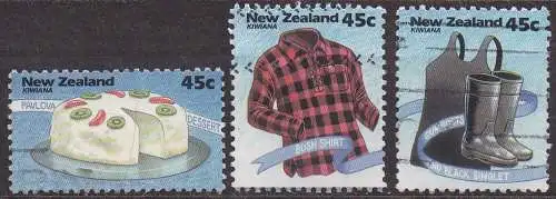 Neuseeland, Mi-Nr. 1345, 1349 + 1351 gest., "Kiwiana" - neuseeländische Produkte