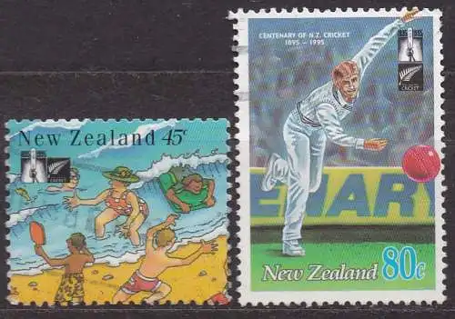 Neuseeland, Mi-Nr. 1384 + 1394 gest., 100 Jahre Neuseeländischer Kricketverband