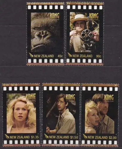 Neuseeland, Mi-Nr. 2284 - 2288 **, kompl., Uraufführung des Films "King Kong"
