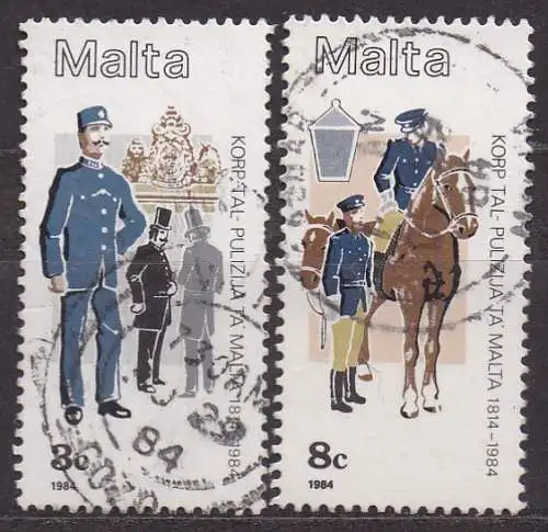 Malta, Mi-Nr. 706 + 707 gest., 170 Jahre Polizei von Malta