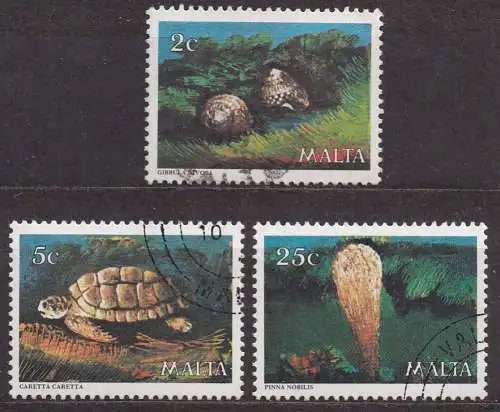 Malta, Mi-Nr. 599, 600 + 602 gest., Meerestiere
