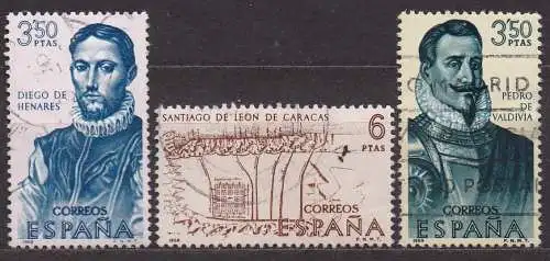 Spanien, Mi-Nr. 1785, 1786 + 1835 gest., Eroberung Amerikas: Venezuela