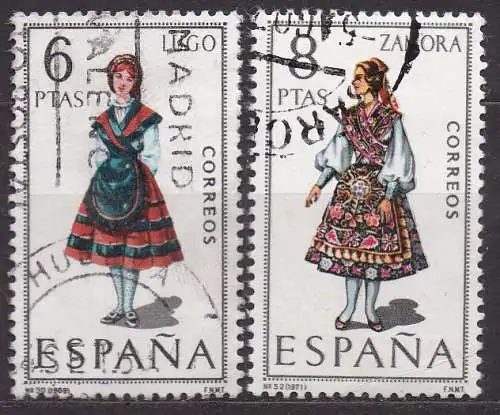 Spanien, Mi-Nr. 1815 + 1920 gest., Trachten: Lugo + Zamora