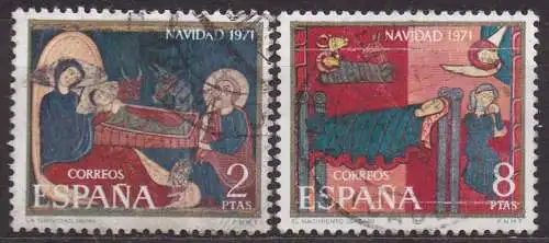 Spanien, Mi-Nr. 1956 - 1957 gest., kompl., Weihnachten 1971