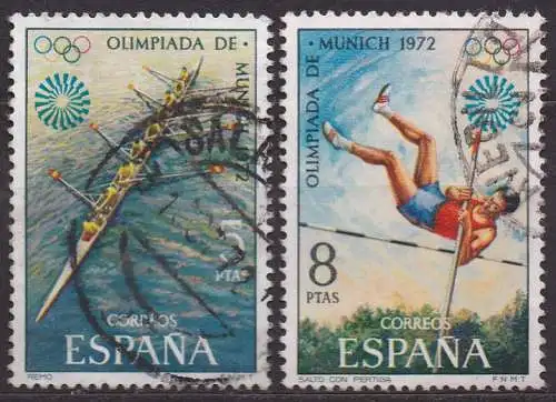 Spanien, Mi-Nr. 1995 + 1996 gest., Olympische Sommerspiele München1972