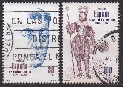 Spanien, Mi-Nr. 2588 + 2590 gest., Persönlichkeiten