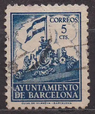 Spanien, Zwangszuschlag für Barcelona Mi-Nr. 22 gest., Wappen mit Fahne auf dem Stadttor