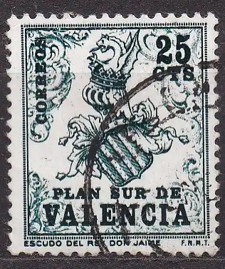 Spanien, Zwangszuschlag für Valencia Mi-Nr. 1 gest., Wappen von König Jakob I.