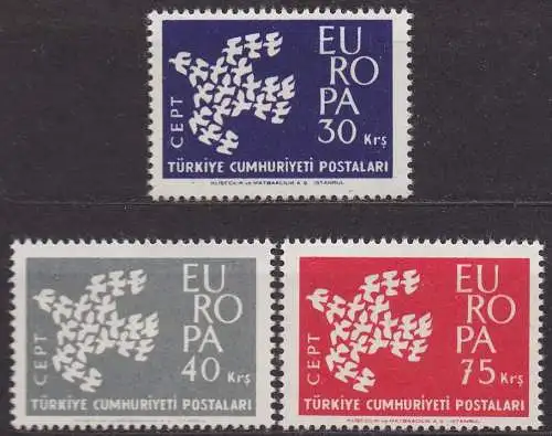 Türkei, Mi-Nr. 1820 - 1822 **, kompl., Europa CEPT 1961