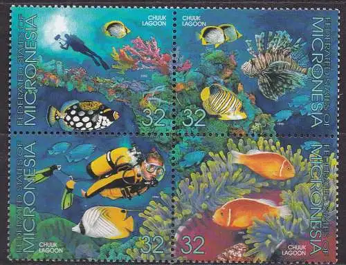 Mikronesien, Mi-Nr. 402 - 405 **, ZD, kompl., Lagune der Insel Chuuk