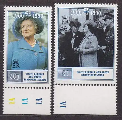 Südgeorgien, Mi-Nr. 184 - 185 **, kompl., 90. Geburtstag von Königinmutter Elisabeth