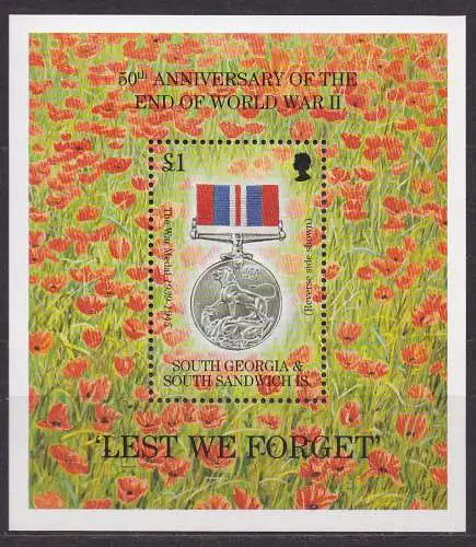 Südgeorgien, Block Mi-Nr. 4 **, 50. Jahrestag der Beendigung des II. Weltkriegs