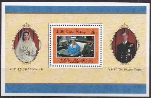 Südgeorgien, Block Mi-Nr. 6 **, Goldene Hochzeit von Königin Elisabeth II. und Prinz Philip