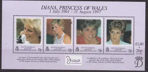 Südgeorgien, Block Mi-Nr. 7 **, Tod von Prinzessin Diana