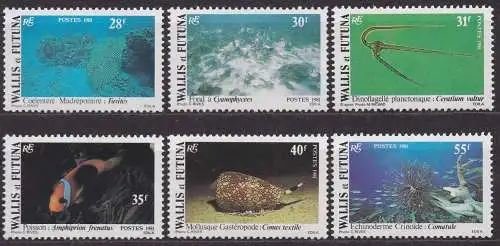 Wallis & Futuna, Mi-Nr. 390 - 395 **, kompl., Unterwasserwelt