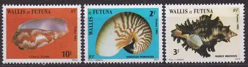 Wallis & Futuna, Mi-Nr. 448, 479 + 480 **, Muscheln