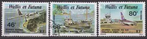Wallis & Futuna, Mi-Nr. 328, 329 + 330 **, Flugzeuge + Schiff