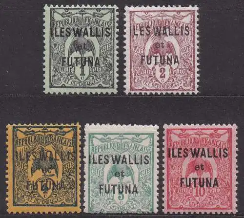 Wallis & Futuna, Mi-Nr. 1, 2, 3, 4 + 5 **, Kagu