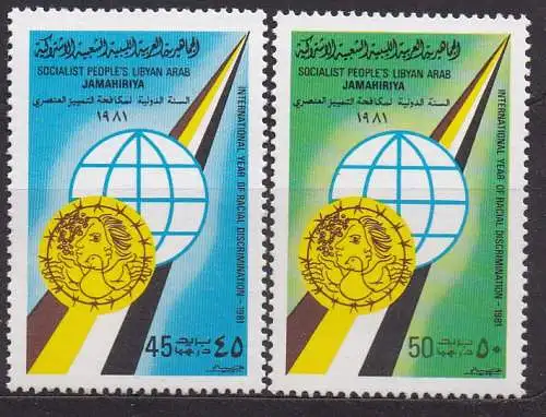 Libyen, Mi-Nr. 895 - 896 **, kompl., Intern. Jahr gegen Rassendiskreminierung
