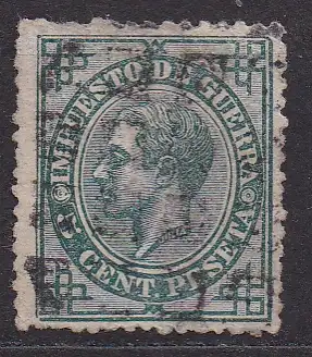 Spanien, Kriegssteuermarke Mi-Nr. 7 gest., König Alfons XII.