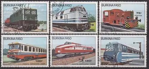 Burkina Faso, Mi-Nr. 1043, 1044, 1045, 1046, 1047 + 1048 gest., Lokomotiven