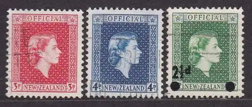 Neuseeland, Dienstmarke Mi-Nr. 82, 83 + 88 gest., Königin Elisabeth II.