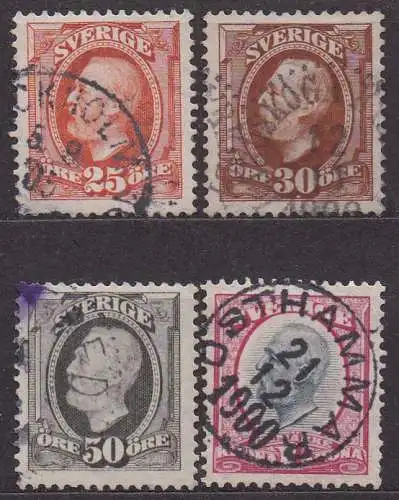 Schweden, Mi-Nr. 46, 47, 48 + 49 gest., König Oskar II.