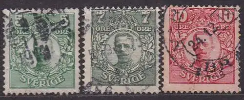 Schweden, Mi-Nr. 68, 69 +71 gest., König Gustav V.