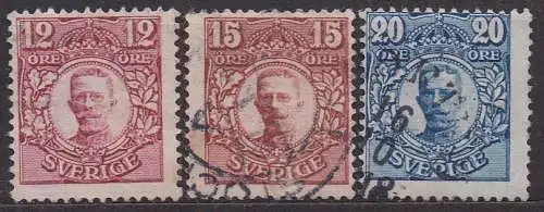 Schweden, Mi-Nr. 72, 73 + 74 gest., König Gustav V.