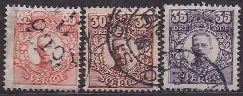 Schweden, Mi-Nr. 75, 77 + 78 gest., König Gustav V.