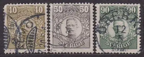 Schweden, Mi-Nr. 79, 80 + 82 gest., König Gustav V.