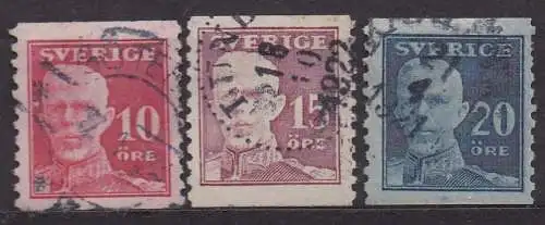 Schweden, Mi-Nr. 127 A, 128 A + 129 A gest., König Gustav V.