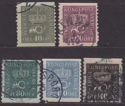 Schweden, Mi-Nr. 132 A, 133 A, 134 A, 135 A + 136 A gest., Posthorn