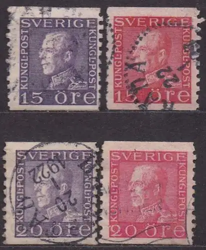 Schweden, Mi-Nr. 178 I WA, 179 I WA, 181 I WA + 182 I WA gest., König Gustav V.