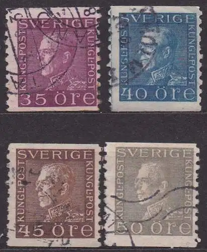 Schweden, Mi-Nr. 190 I WA, 191 I WA, 194 I WA + 195 I WA gest., König Gustav V.