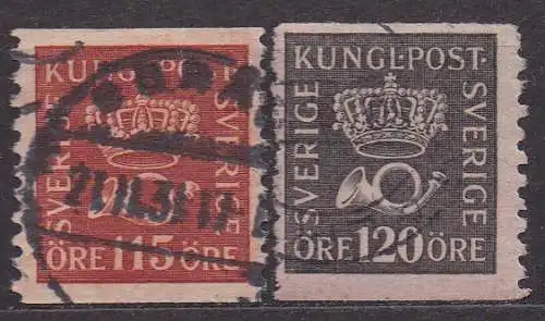 Schweden, Mi-Nr. 203 I WA + 204 I WA gest., Posthorn