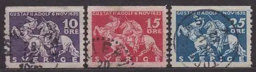 Schweden, Mi-Nr. 216 A, 217 A + 218 A gest., 300. Todestag von  König Gustav II. Adolf