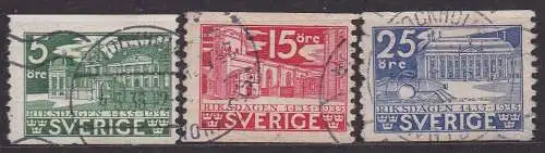 Schweden, Mi-Nr. 221 A, 223 A + 224 A gest., 500 Jahre Schwedische Reichstag