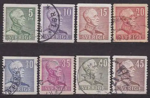 Schweden, Mi-Nr. 255 A, 256 II A, 257 A, 258 II A, 260 A, 261 A, 262 A + 263 A gest., König Gustav V.